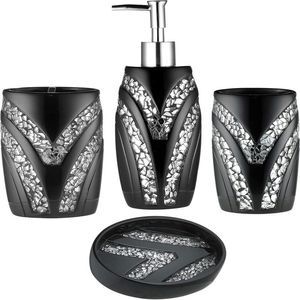 Zahari Home 4pc Sinatra Stylish Bathroom Accessories Set Black Soap